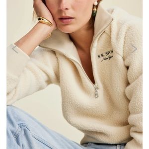 Sporty & Rich Sherpa quarter zip cream/navy size medium